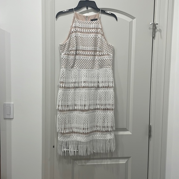 Aidan Mattox lace and fringe white dress - bridal shower